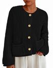 Suéter PRETTYGARDEN 2025 Cardigã Oversized de Tricô Grosso Preto P