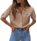 Suéter PRETTYGARDEN Camel com Botões Tricô Canelado G Grande