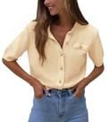 Suéter PRETTYGARDEN de punto acanalado beige con botones, talla S