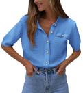 Suéter PRETTYGARDEN de Tricô Canelado com Botões Azul XL