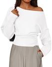 Suéter PRETTYGARDEN Ombro a Ombro com Mangas Morcego Branco XXL