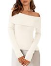 Suéter PRETTYGARDEN Ombro a Ombro Manga Longa Branco G