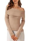 Suéter PRETTYGARDEN Ombro a Ombro Manga Longa Camel Claro XXL