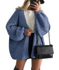 Suéter PRETTYGARDEN Outono 2025 Manga Balão Oversized Azul P