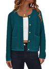 Suéter PRETTYGARDEN Verde Azul Médio com Botões e Tricô