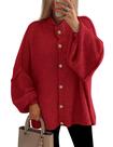 Suéter PRETTYGARDEN Vermelho Jujuba de Tricô Grosso com Botões G Suéter PRETTYGARDEN Vermelho Jujuba de Tricô Grosso com Botões G