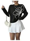 Suéter RoseSeek, apliques florais em 3D para mulheres, blusa de malha preta
