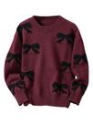 Suéter RoseSeek, estampado com laço, gola redonda, malha bordô, 15Y Suéter RoseSeek, estampado com laço, gola redonda, malha bordô, 15Y