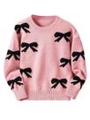 Suéter RoseSeek, estampado com laço, gola redonda, rosa, 15 anos Suéter RoseSeek, estampado com laço, gola redonda, rosa, 15 anos