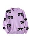 Suéter RoseSeek Girl's Bow Bow Gola Redonda tricotado roxo 8Y