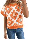 Suéter Saodimallsu com estampa floral de manga curta para mulheres Suéter Saodimallsu com estampa floral de manga curta para mulheres