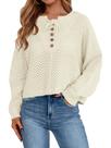 Suéter Saodimallsu Crochet Batwing de manga comprida para mulheres