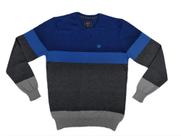 Sueter Tricot c/gola arredondada, Manga Longa, listras grandes, unisex, moda casual17006