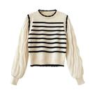 Suéter Tricotado Listrado Preto E Branco Para Mulheres, Estilo Coreano, Macio, Primavera E Outono
