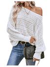 Suéter Verdusa Crochet, manga Dolman, gola de barco, branco