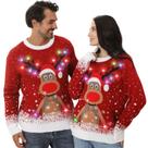 Suéteres de Natal FWV Ugly 2025 Light Up Reindeer Red Suéteres de Natal FWV Ugly 2025 Light Up Reindeer Red