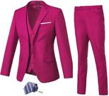 Suit Mrbuerly Fuchsia Slim Fit, 3 peças para homens e tamanho de gravata M/40