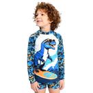 Sunga Boxer e Camiseta Proteção UV50+ Infantil Marujos e Sereias Estampa Dinossauro Surfista