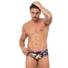 Sunga Slim Estampada Folhas Marinho JWilas Beachwear Praia Piscina com forro poliamida antiodor proteção UV