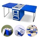 Super Caixa Térmica 3 Em 1/ 2 mesa E 1 Cooler Gelo 24 Horas Azul praia acampamento festas cerveja refrigerante agua material de trabalho casa