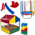 Super Combo Recreativo Cama Elástica 1,40m Piscina de Bolinhas 1,00m 500 Bolinhas Escorregador Médio Gangorra 1 Lugar