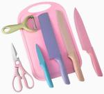 Super Kit de Facas Gourmet Inox com tábua de corte 7 Pecas coloridas