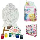 Super Kit De Pintura Brincadeira De Criança - Vários Modelos - Com Cavalete + Avental + 4 Telas + 6 Tintas