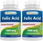 Suplemento Best Naturals: Ácido fólico 1000mcg, 240 comprimidos x2