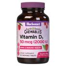 Suplemento Bluebonnet Nutrition Earth Sweet Vitamin D3 2000 UI, comprimidos mastigáveis, 90% de sabor de framboesa