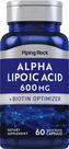 Suplemento de Ácido Alfa Lipóico Piping Rock 600mg com Biotina - 60 Cápsulas