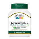 Suplemento de Cúrcuma 21st Century - 500mg com Pimenta Preta (60 Cápsulas)