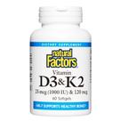 Suplemento de fatores naturais Vitamina D3 e K2 1000UI/120mcg