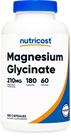 Suplemento de glicinato de magnésio Nutricost 210 mg 180 cápsulas