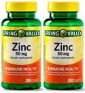 Suplemento de zinco Spring Valley 50 mg 200 comprimidos, pacote com 2