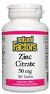 Suplemento Mineral Natural Factors Citrato de Zinc 50 mg 180 Tabletas