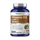 Suplemento Nusa Pure Vitamina K2 MK7 120mcg - 200 Cápsulas Vegetais