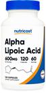 Suplemento Nutricost Ácido Alfa Lipóico 600mg - 120 Cápsulas