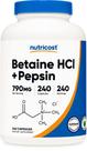 Suplemento Nutricost Betaína HCl + Pepsina 790 mg 240 cápsulas