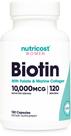 Suplemento Nutricost Biotina 10.000 mcg com folato e colágeno