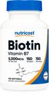 Suplemento Nutricost Biotina 5.000 mcg em óleo de coco 150 cápsulas gelatinosas Suplemento Nutricost Biotina 5.000 mcg em óleo de coco 150 cápsulas gelatinosas