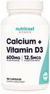 Suplemento Nutricost Calcium 600 mg + Vitamina D3 12,5 mcg 180 cápsulas