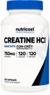 Suplemento Nutricost Creatina HCl 750 mg 120 cápsulas