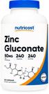 Suplemento Nutricost Gluconato de Zinco 50 mg 240 cápsulas
