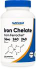 Suplemento Nutricost Quelated Iron Ferrochel 36mg 240 cápsulas