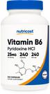 Suplemento Nutricost Vitamina B6 (Piridoxina HCl) 25mg - 240 Cápsulas