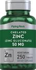 Suplemento Piping Rock Zinco Quelado Gluconato 50mg 250 Comprimidos