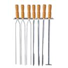 Suporte 6 Espetos Churrasco + 1 Espalha Brasa Aço Inox Cabo Madeira 7pçs Suporte 6 Espetos Churrasco + 1 Espalha Brasa Aço Inox Cabo Madeira 7pçs