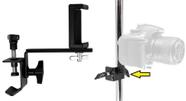 Suporte Clamp pra Câmera Torelli TSC74 para fixar câmera e celular em pedestais e gravar vídeos