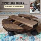 suporte com rodinha para vaso de flor botijão redondo em madeira redondo 30 cm
