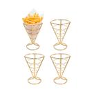 Suporte Cone Fritas Cestinha Inox Dourado Servir Petisco 4un